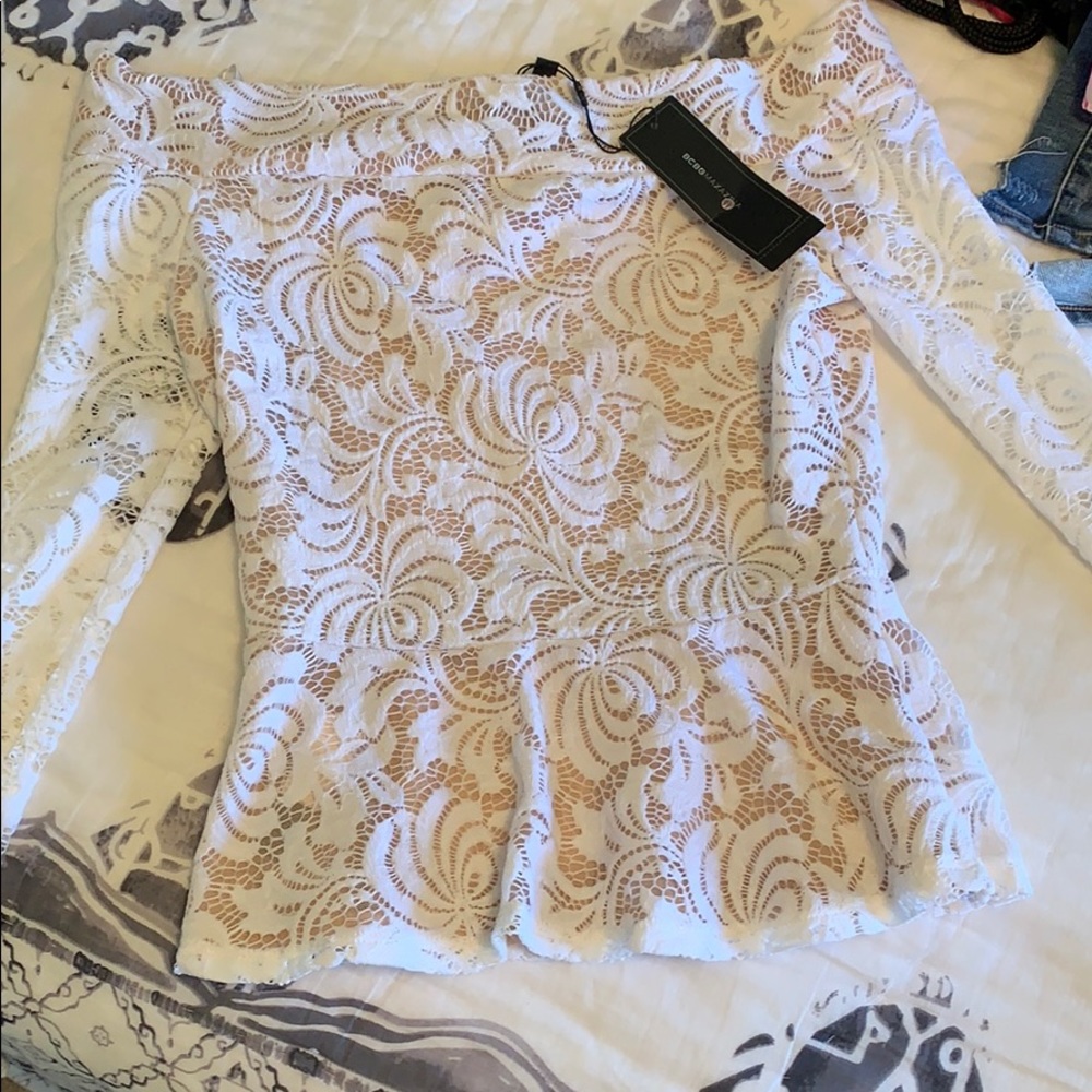 bcbg white lace top